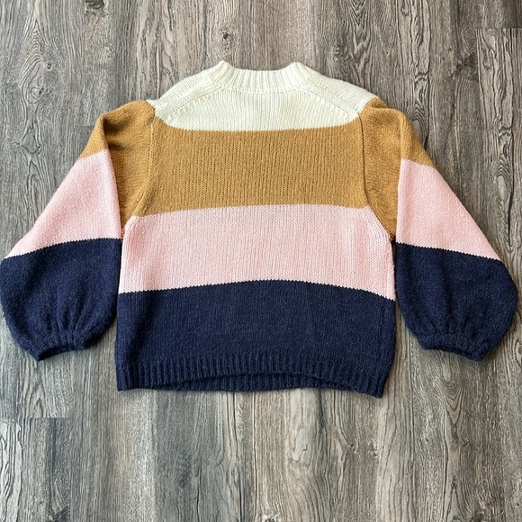 Storia Sweater Blue and Pink Striped Chunky Knit Sweater Size Small Oversized - Picture 7 of 10